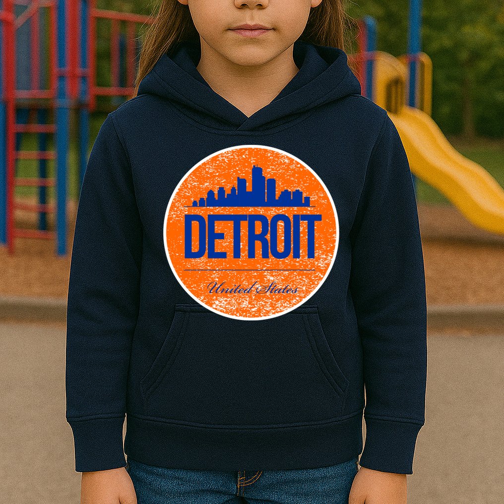 Retro Detroit Skyline Logo Kids Hoodie