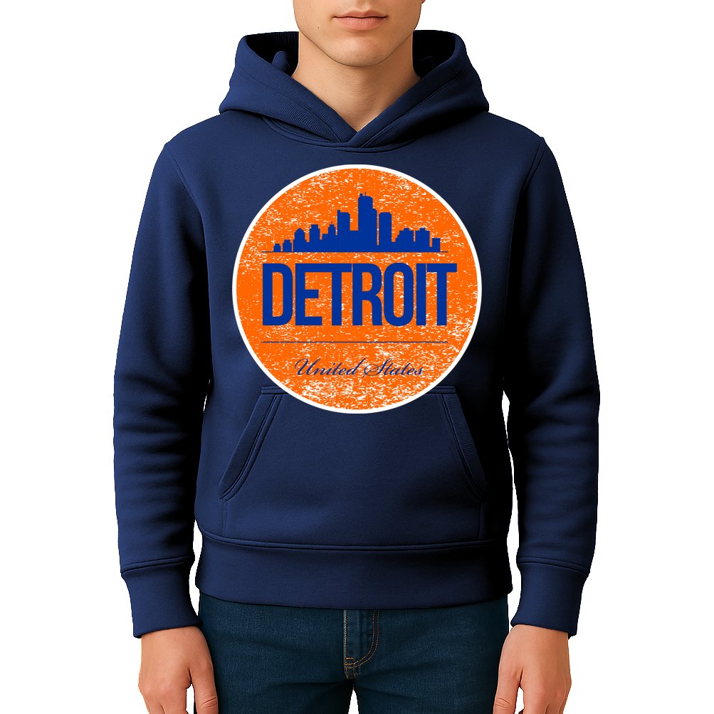Retro Detroit Skyline Logo Kids Hoodie