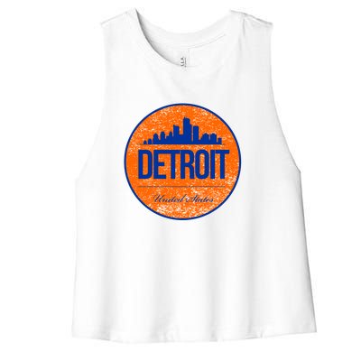 Retro Detroit Skyline Logo Women's Racerback Cropped Tank