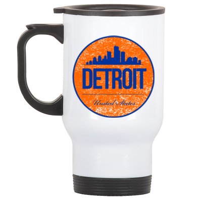 Retro Detroit Skyline Logo Stainless Steel Travel Mug