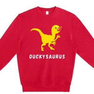 Rubber Duck Trex Duck Dino Funny Rubber Duck Dinosaur Premium Crewneck Sweatshirt