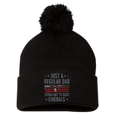 Regular Dad Trying Not To Raise Liberals Pro Gun Pom Pom 12in Knit Beanie