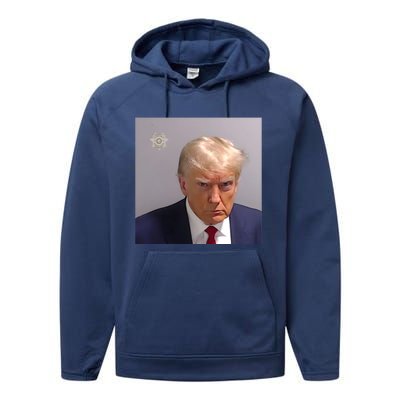 Real Donald Trump Mugshot At Fulton County Sheriffs Office Performance Fleece Hoodie