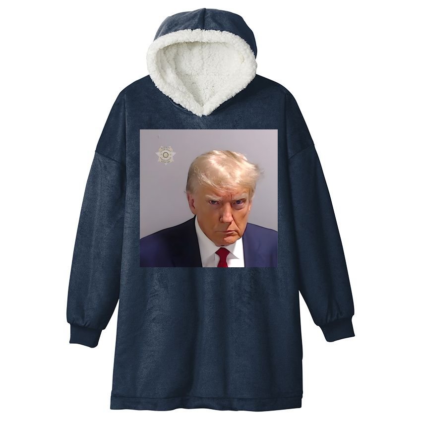Real Donald Trump Mugshot At Fulton County Sheriffs Office Hooded Wearable Blanket