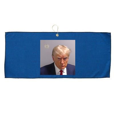 Real Donald Trump Mugshot At Fulton County Sheriffs Office Large Microfiber Waffle Golf Towel