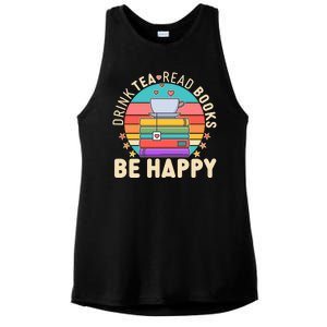 Retro Drink Tea Read Books Be Happy Ladies PosiCharge Tri-Blend Wicking Tank