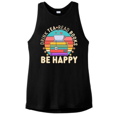 Retro Drink Tea Read Books Be Happy Ladies PosiCharge Tri-Blend Wicking Tank