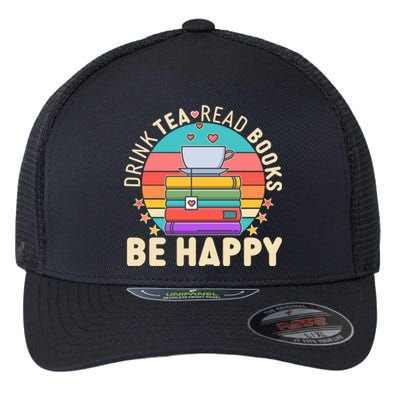 Retro Drink Tea Read Books Be Happy Flexfit Unipanel Trucker Cap