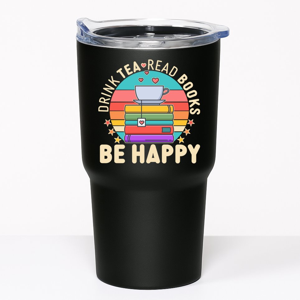 Retro Drink Tea Read Books Be Happy Tumbler