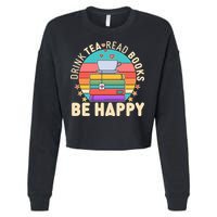 Retro Drink Tea Read Books Be Happy Cropped Pullover Crew
