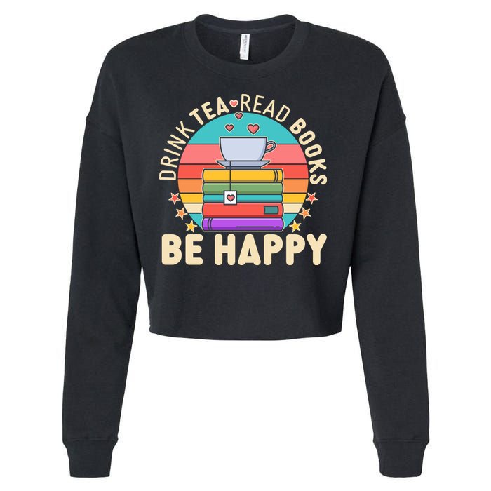 Retro Drink Tea Read Books Be Happy Cropped Pullover Crew