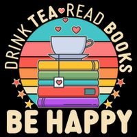 Retro Drink Tea Read Books Be Happy Cropped Pullover Crew