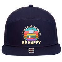 Retro Drink Tea Read Books Be Happy 7 Panel Mesh Trucker Snapback Hat