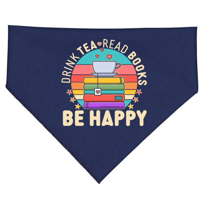 Retro Drink Tea Read Books Be Happy USA-Made Doggie Bandana