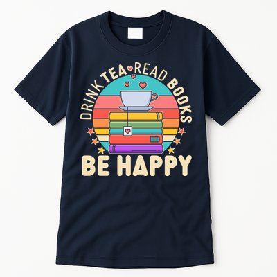 Retro Drink Tea Read Books Be Happy Tall T-Shirt