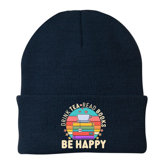 Retro Drink Tea Read Books Be Happy Knit Cap Winter Beanie