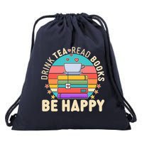 Retro Drink Tea Read Books Be Happy Drawstring Bag