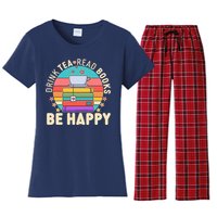 Retro Drink Tea Read Books Be Happy Women's Flannel Pajama Set