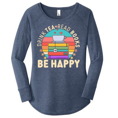 Retro Drink Tea Read Books Be Happy Women's Perfect Tri Tunic Long Sleeve Shirt