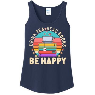 Retro Drink Tea Read Books Be Happy Ladies Essential Tank