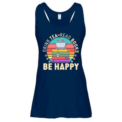 Retro Drink Tea Read Books Be Happy Ladies Essential Flowy Tank