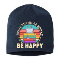 Retro Drink Tea Read Books Be Happy Sustainable Beanie