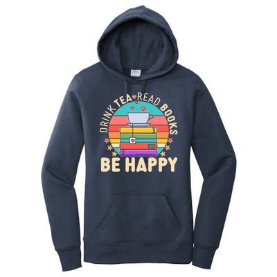 Retro Drink Tea Read Books Be Happy Women's Pullover Hoodie