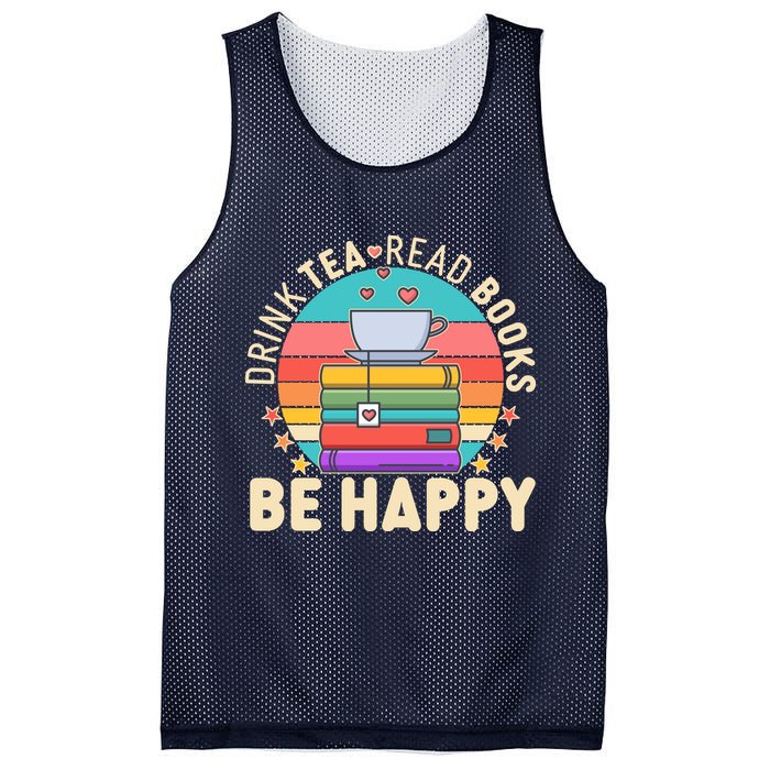 Retro Drink Tea Read Books Be Happy Mesh Reversible Basketball Jersey Tank