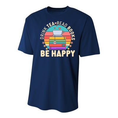 Retro Drink Tea Read Books Be Happy Youth Performance Sprint T-Shirt