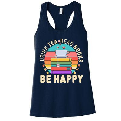 Retro Drink Tea Read Books Be Happy Womens Tank Top