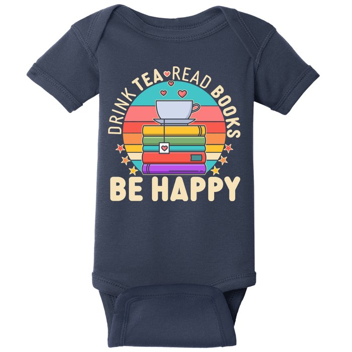 Retro Drink Tea Read Books Be Happy Baby Bodysuit