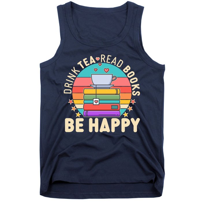 Retro Drink Tea Read Books Be Happy Tank Top