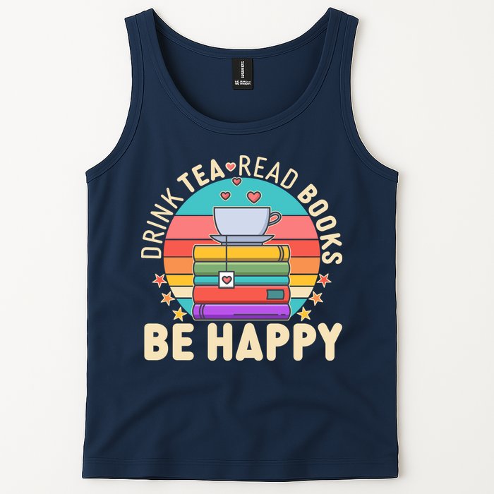 Retro Drink Tea Read Books Be Happy Tank Top