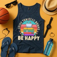 Retro Drink Tea Read Books Be Happy Tank Top