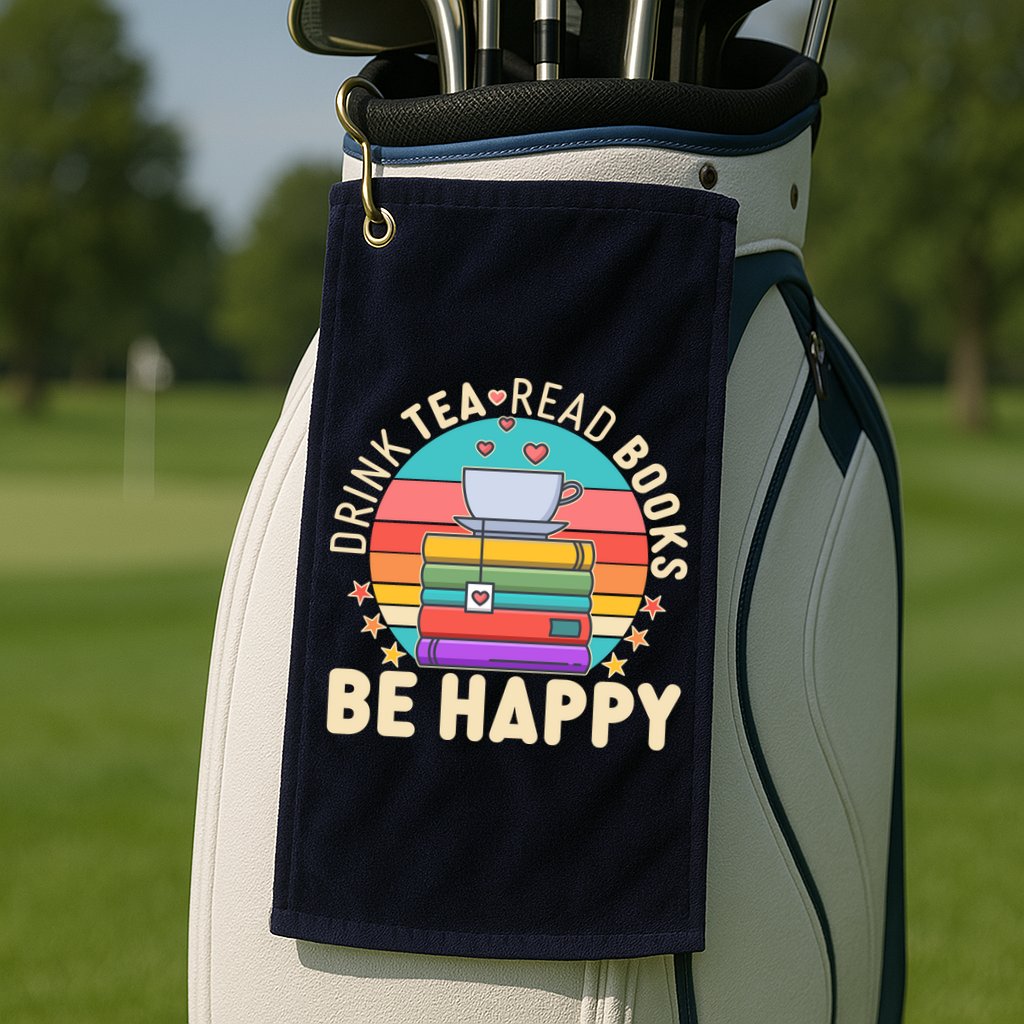 Retro Drink Tea Read Books Be Happy Golf Towel