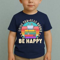 Retro Drink Tea Read Books Be Happy Toddler T-Shirt