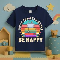 Retro Drink Tea Read Books Be Happy Toddler T-Shirt