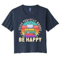 Retro Drink Tea Read Books Be Happy Women's Crop Top Tee