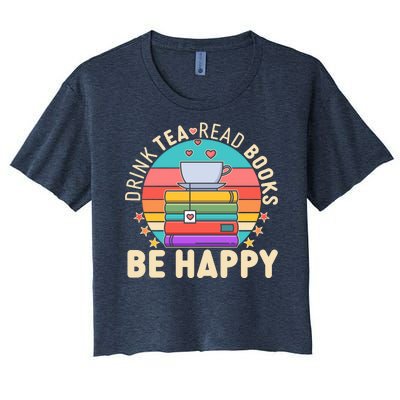 Retro Drink Tea Read Books Be Happy Women's Crop Top Tee