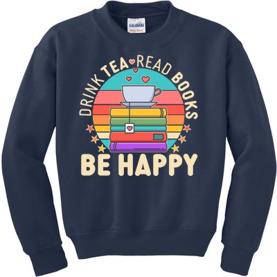 Retro Drink Tea Read Books Be Happy Kids Sweatshirt