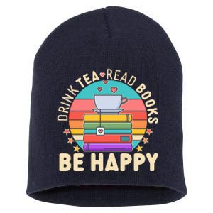 Retro Drink Tea Read Books Be Happy Short Acrylic Beanie