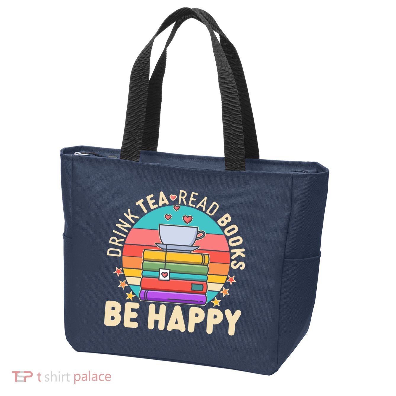 Retro Drink Tea Read Books Be Happy Zip Tote Bag
