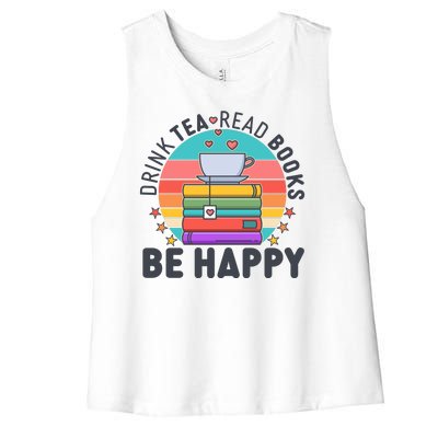 Retro Drink Tea Read Books Be Happy Women's Racerback Cropped Tank