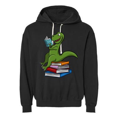 Reading Dinosaur T Rex Dinosaur Lover Dino Book Gift Idea Garment-Dyed Fleece Hoodie