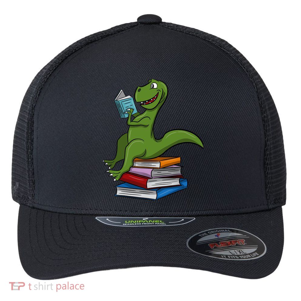Reading Dinosaur T Rex Dinosaur Lover Dino Book Gift Idea Flexfit Unipanel Trucker Cap