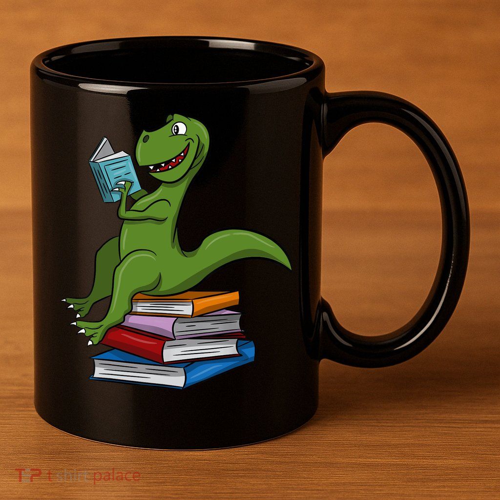 Reading Dinosaur T Rex Dinosaur Lover Dino Book Gift Idea 11oz C Handle Ceramic Mug