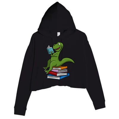 Reading Dinosaur T Rex Dinosaur Lover Dino Book Gift Idea Crop Fleece Hoodie