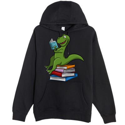 Reading Dinosaur T Rex Dinosaur Lover Dino Book Gift Idea Premium Pullover Hoodie