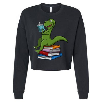 Reading Dinosaur T Rex Dinosaur Lover Dino Book Gift Idea Cropped Pullover Crew