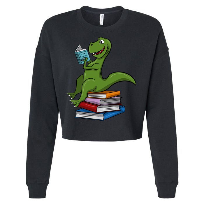 Reading Dinosaur T Rex Dinosaur Lover Dino Book Gift Idea Cropped Pullover Crew
